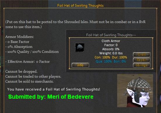 Picture for Foil Hat of Swirling Thoughts (quest reward)